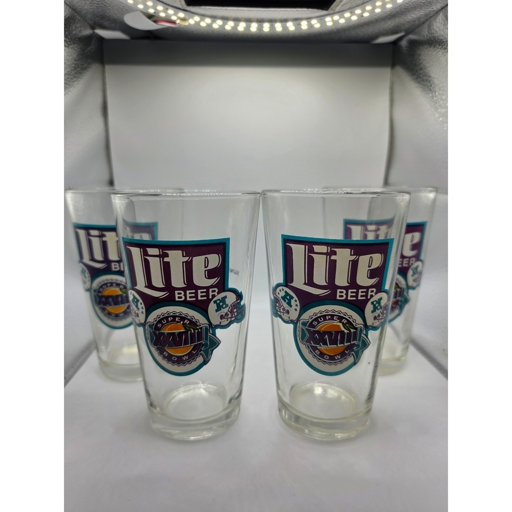 Set of 4 LITE Beer NFL Super‎ Bowl XXVIII 6" Glass Georgia Dome 01-30-1994